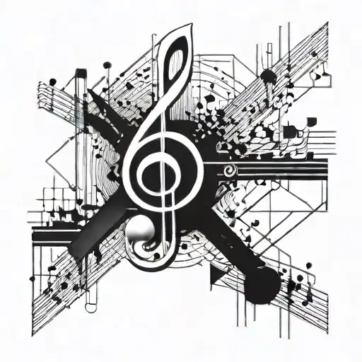 Incorporate musical notes into a geometric design inspired by civil engineering structures tattoo design idea