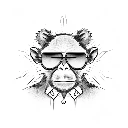 blind monkey wearing sunglasses and using a walking cane tattoo design idea