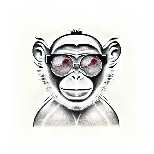 full body blind monkey wearing sunglasses and using a walking cane tattoo design idea