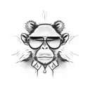 blind monkey wearing sunglasses and using a walking cane tattoo design idea