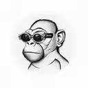 blind monkey wearing sunglasses and using a walking cane tattoo design idea