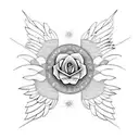 planet rose wings tattoo design idea