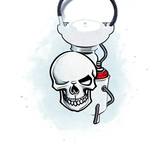 A poison bottle with a floating skully inside and a hanging tag tattoo design idea