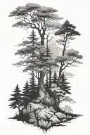 misty forest scene tattoo design idea