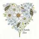 names Charlotte And Ben with Flowers and bees flying tattoo design idea