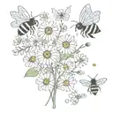 names Charlotte And Ben with Flowers and bees flying tattoo design idea