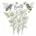 names Charlotte And Ben with Flowers and bees flying tattoo design idea