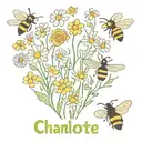 names Charlotte And Ben with Flowers and bees flying tattoo design idea