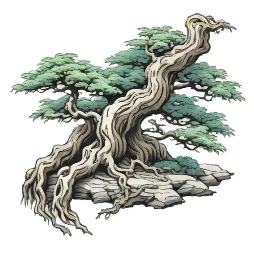 japanese bonsai banyan tree tattoo design idea