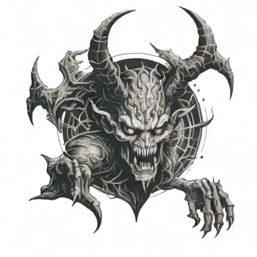 A sinister demon emerging from a portal to another realm tattoo design idea