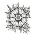 Tattoo compass words "formidable. Qui est le prochai? Old world style, burning a round aspect ratio with bohemian paisle tattoo design idea