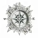 Tattoo compass words "formidable. Qui est le prochai? Old world style, burning a round aspect ratio with bohemian paisle tattoo design idea