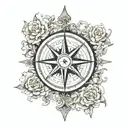 Tattoo compass words "formidable. Qui est le prochai? Old world style, burning a round aspect ratio with bohemian paisle tattoo design idea