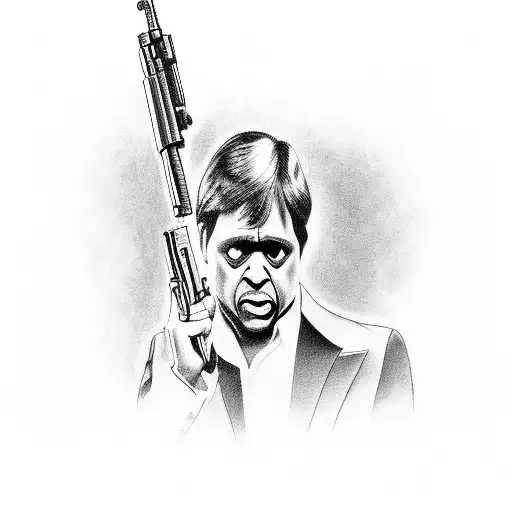 Scarface with guns, cigars and cars tattoo design idea