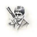 Scarface with guns, cigars and cars tattoo design idea