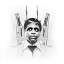 Scarface with guns, cigars and cars tattoo design idea
