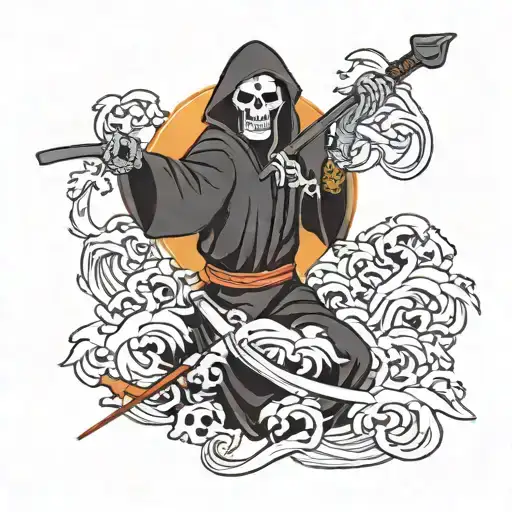 Grim Reaper holding Scythe pointing at you  tattoo design idea