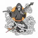 Grim Reaper holding Scythe pointing at you  tattoo design idea