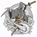 Grim Reaper holding Scythe pointing at you  tattoo design idea