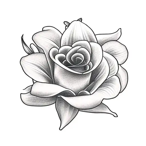 4 big lilies with leaves and 1 rose and 1 morning glory within the lilies tattoo design idea