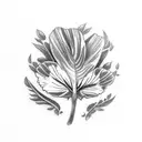 Bluejay and pansies tattoo design idea