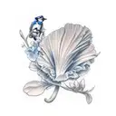 Bluejay and pansies tattoo design idea