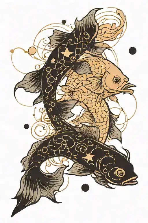 fish zodiac sign, fish constellation, yin and yang tattoo design idea