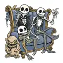 Jack skellington, oogie boogie, stitch, toothless and ghostface on the iconic friends couch  tattoo design idea