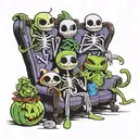 Jack skellington, oogie boogie, stitch, toothless and ghostface on the iconic friends couch  tattoo design idea