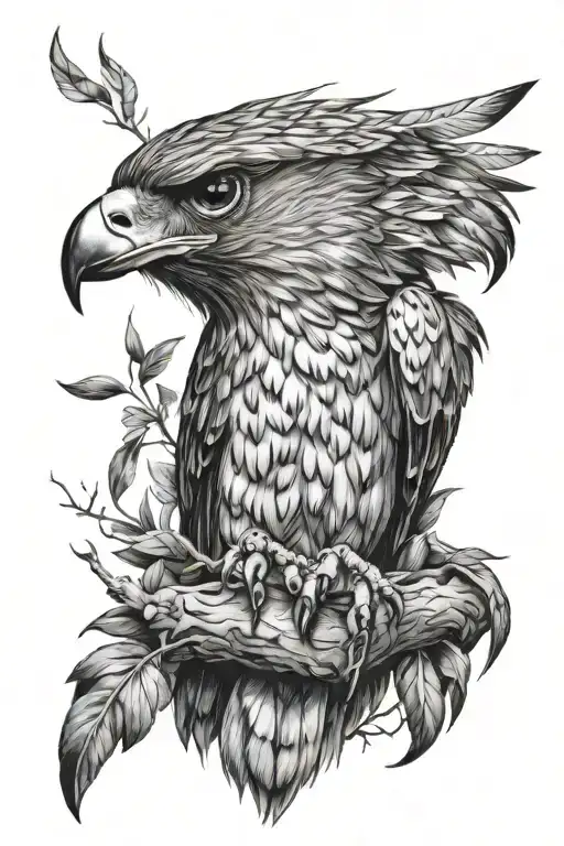 hawk perched atop tattoo design idea