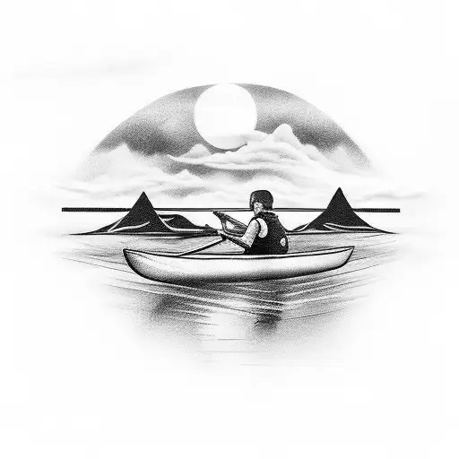 A minimalist tattoo of a canoe racing scene with a touch of magic from Harry Potter. tattoo design idea