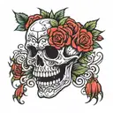 red rose skull face tattoo design idea