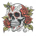 red rose skull face tattoo design idea