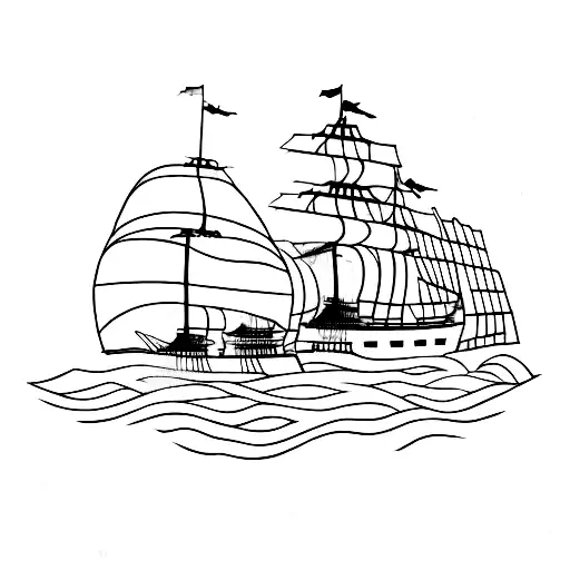 outline of Hong Kong with the flag incorperated and a classic chinese junk boat off the coast tattoo design idea