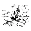 outline of Hong Kong with the flag incorperated and a classic chinese junk boat off the coast tattoo design idea