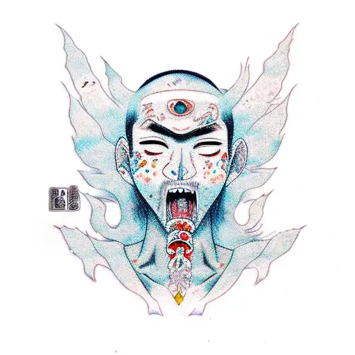 Ahegao anime face tattoo design idea