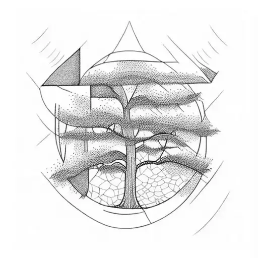 weeping willow with an abstract cross in front tattoo design idea