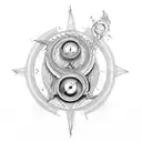 Dragon, compass, music, dig tattoo design idea