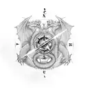 Dragon, compass, music, dig tattoo design idea