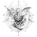 Dragon, compass, music, dig tattoo design idea