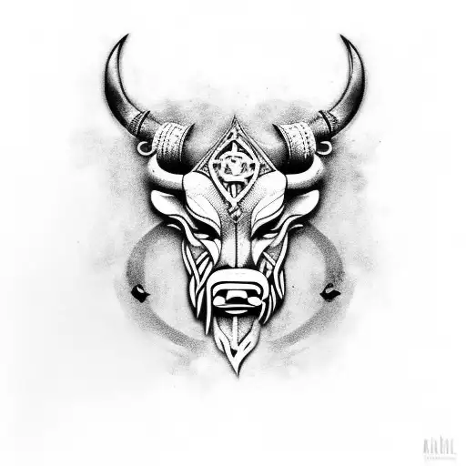 Viking inspired bull tattoo design idea
