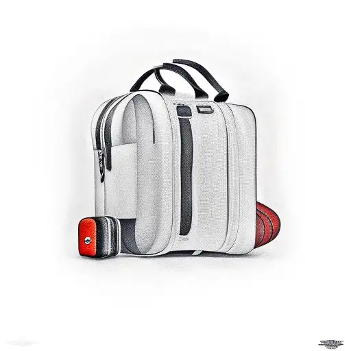 two luggage bags and a flight taking off tattoo design idea