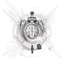 two luggage bags and a flight taking off tattoo design idea
