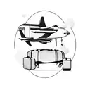 two luggage bags and a flight taking off tattoo design idea