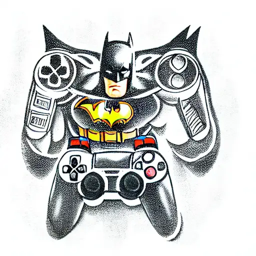 batman playing playstation tattoo design idea