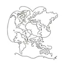 A minimalist tattoo of a heart-shaped world map with a dog and cat paw prints on different continents, reflecting your love for travel and pets tattoo design idea