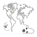 A minimalist tattoo of a heart-shaped world map with a dog and cat paw prints on different continents, reflecting your love for travel and pets tattoo design idea