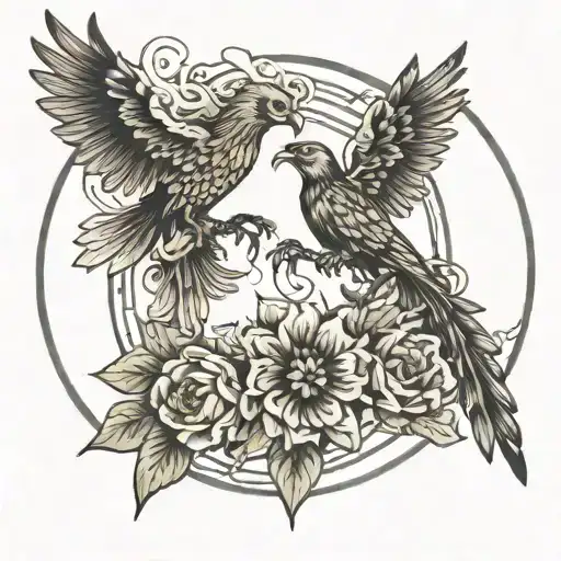 scorpion eagle phoenix flowers in circle tattoo tattoo design idea