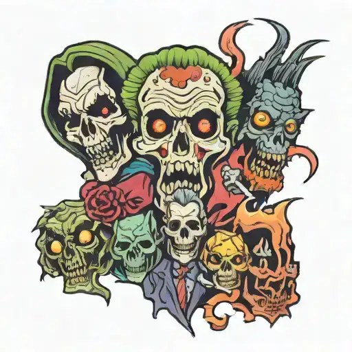 80s horror theme sleeve tattoo design idea