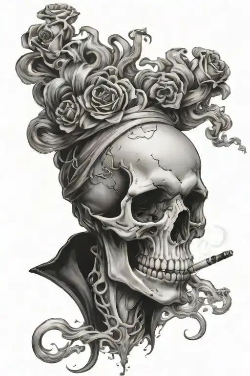 woman with a cigarette and the smoke coming off it is a skull  tattoo design idea